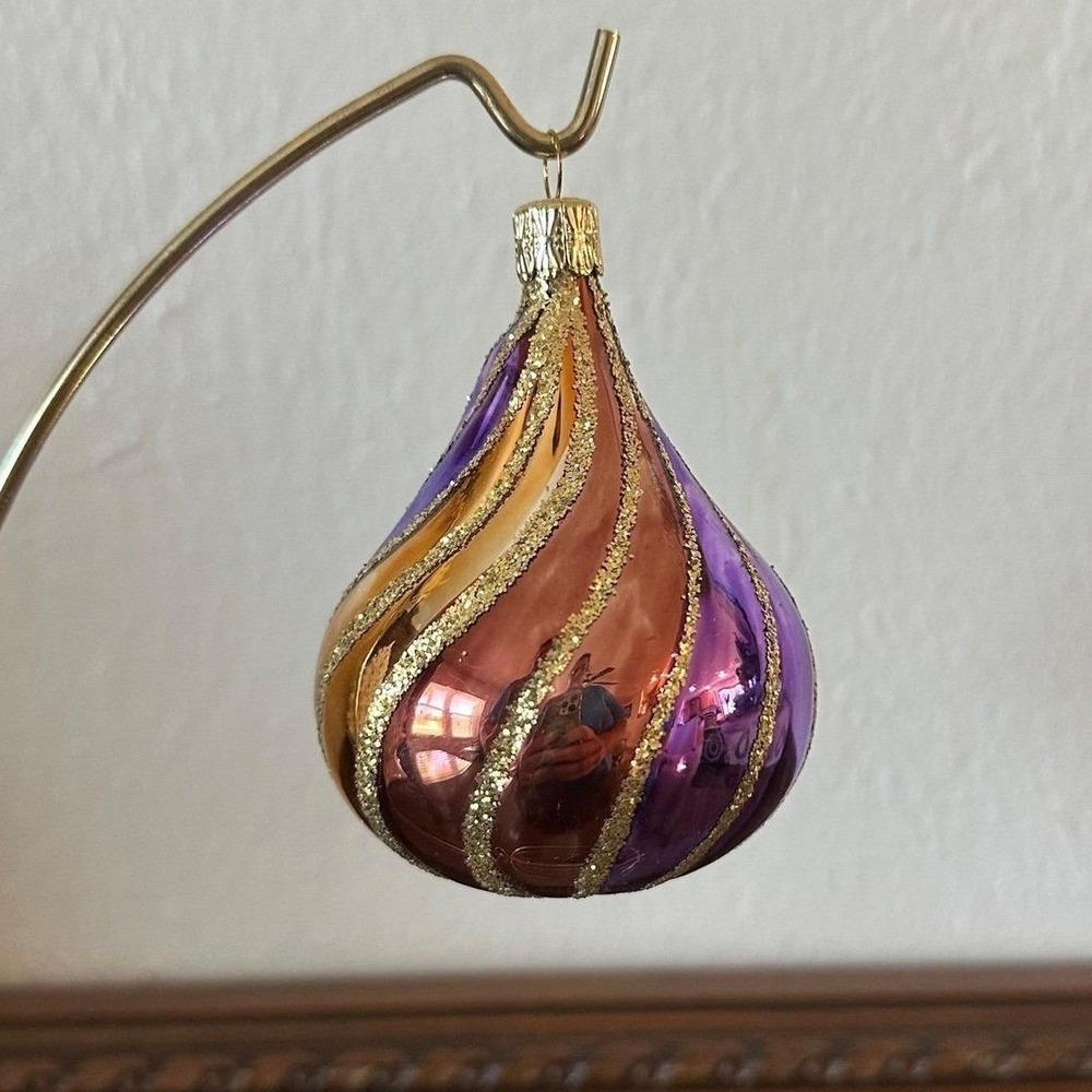 Vintage Czech Multi Color Swirl Drop Oval Glass Christmas Ornament